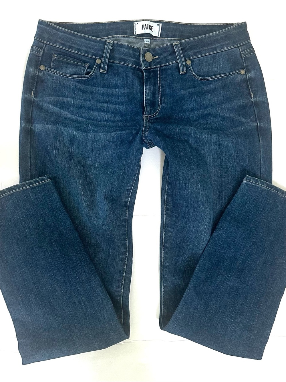 PAIGE Skyline Ankle Peg Mila Jeans 29 Med Blue Whiskering Mid-Rise Slim Fit  EUC